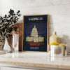 Vintage poster featuring American Airlines in Washington, with black and green tones - styled on a counter with eucalyptus and a bowl of lemons