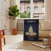 Vintage poster featuring American Airlines in Washington, with black and green tones - in a Parisian living room with a sofa and a fig plant
