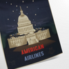 Vintage poster featuring American Airlines in Washington, with black and green tones - as a rolled, unframed print