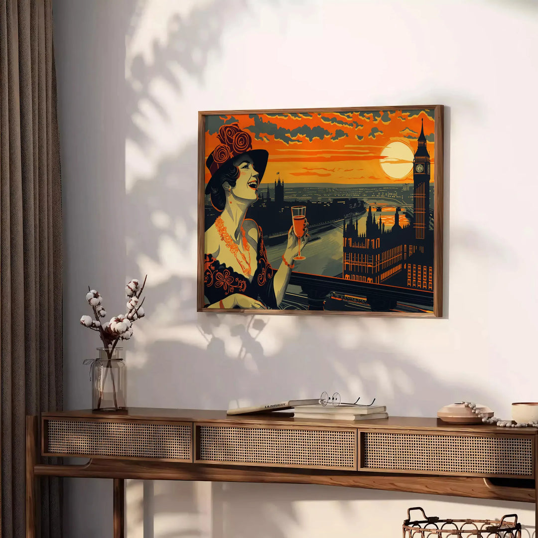 Retro travel poster featuring classic green and orange tones - styled on a counter with eucalyptus and a bowl of lemons