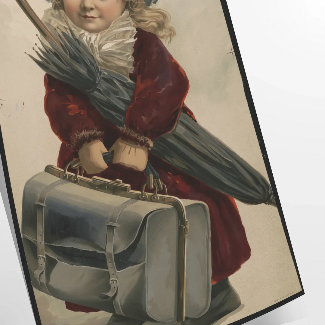 Affiche de voyage vintage fantaisiste montrant des enfants explorant, avec des tons gris et verts - en tirage roulé, sans cadre