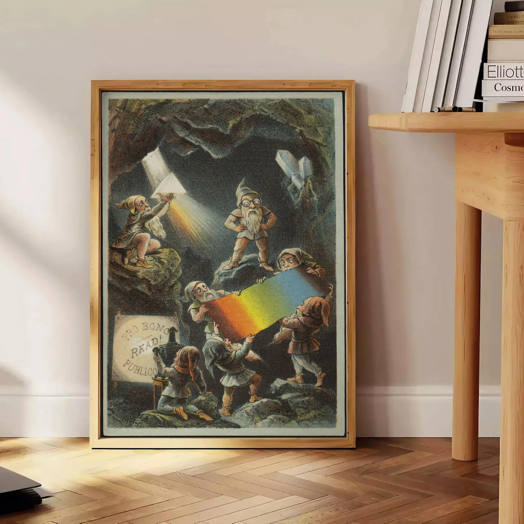 Vintage poster featuring Pro Bono Publico in muted gray and green tones - beside a round wooden side table with books