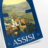 Affiche vintage d'Assise montrant la ville perchée en vert et bleu - en tirage roulé, sans cadre