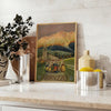 Stylized landscape of Abruzzo, Italy in muted black and green tones - styled on a counter with eucalyptus and a bowl of lemons