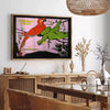 Vintage travel poster featuring the Panama Canal in green and black tones - in a Parisian living room with a sofa and a fig plant