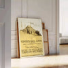 Vintage travel poster featuring Turkey with green and orange tones - leaning on a herringbone floor against a white panelled wall