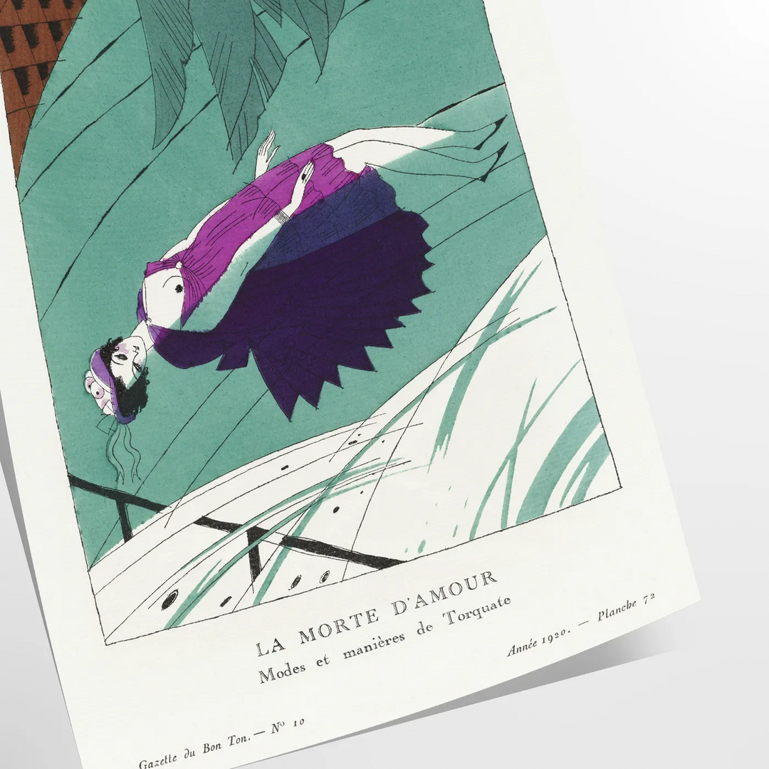 Vintage illustration of La Morte d'Amour with soft blue and gray tones - as a rolled, unframed print