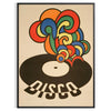 Design retrô colorido com discos de vinil e formas abstratas - numa moldura preta