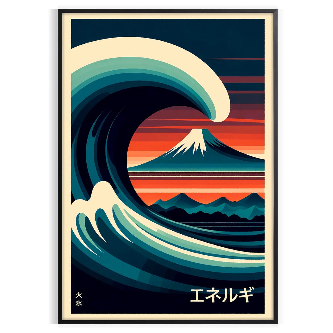Japanese waves in shades of black and green, evoking serenity