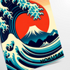 Dynamic wave crashing in shades of orange and red, Japanese art style - as a rolled, unframed print
