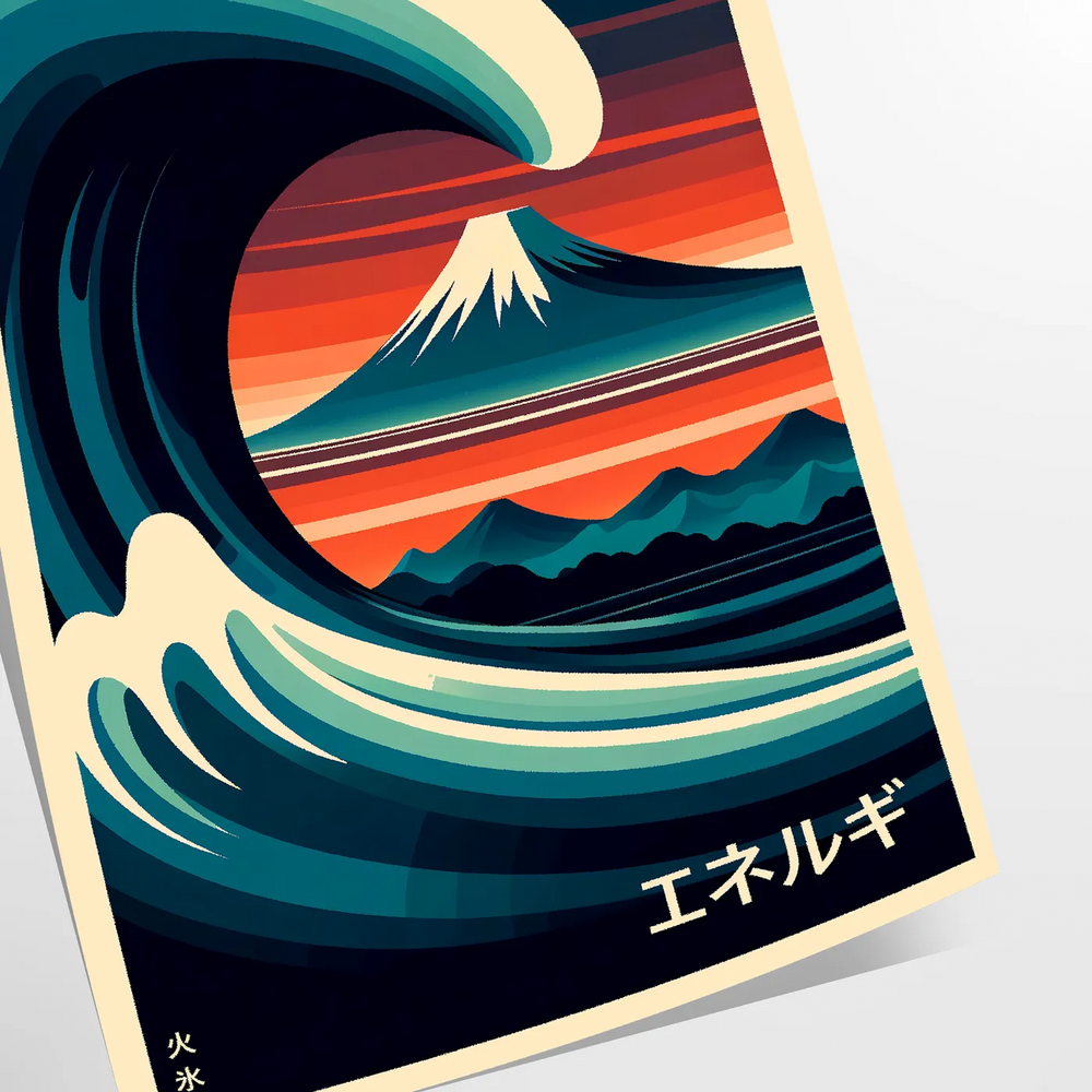 Japanese waves in shades of black and green, evoking serenity