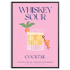 Illustration of a Whiskey Sour cocktail in yellow and blue tones - in a black frame