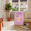 Illustration of a Whiskey Sour cocktail in yellow and blue tones - in a Parisian living room with a sofa and a fig plant