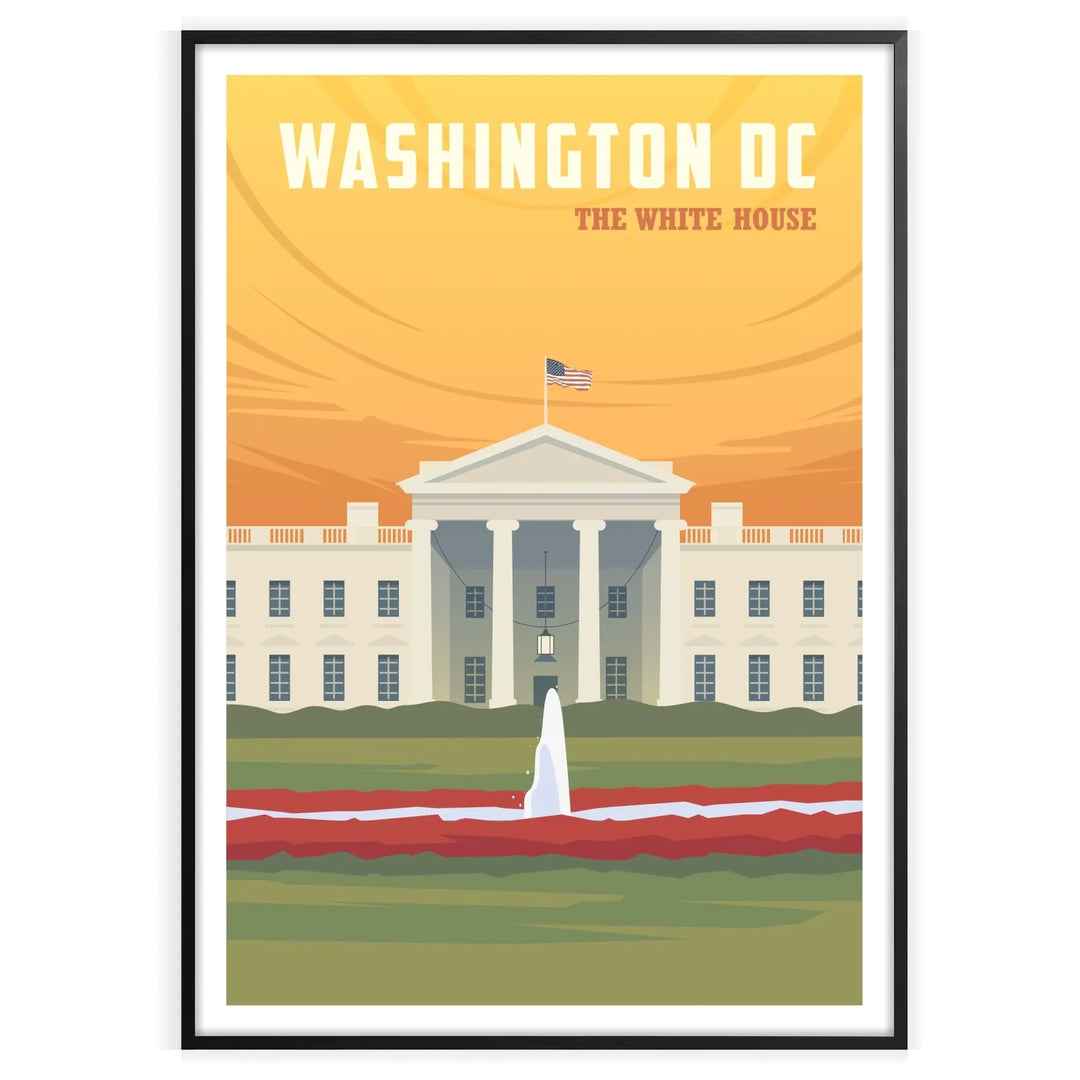 Illustration of the White House in Washington, D.C. with gray tones