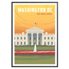 Ilustração da Casa Branca em Washington D.C. com tons de cinza - numa moldura preta