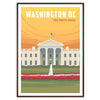 Ilustração da Casa Branca em Washington D.C. com tons de cinza - numa moldura de nogueira