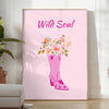 abstract depiction of a wild soul with gray and orange tones - in a bright minimalist room with a plant and an armchair