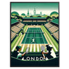 Vintage illustration of Wimbledon tennis with green grass and players in white - in a black frame