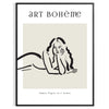 A bohemian-style illustration of a woman surrounded by celestial elements - in a black frame