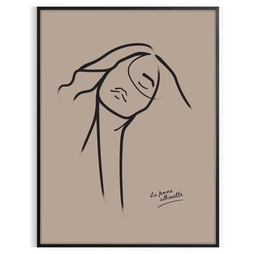 A bohemian woman with flowing hair surrounded by abstract shapes and earthy tones