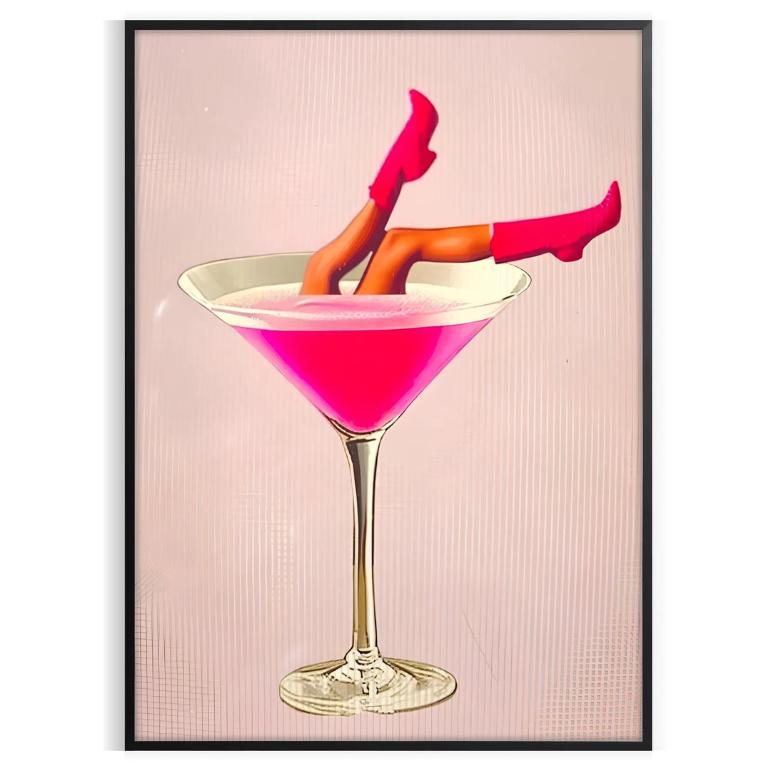 A woman holding a cocktail, illustrated in modern style with gray and orange tones