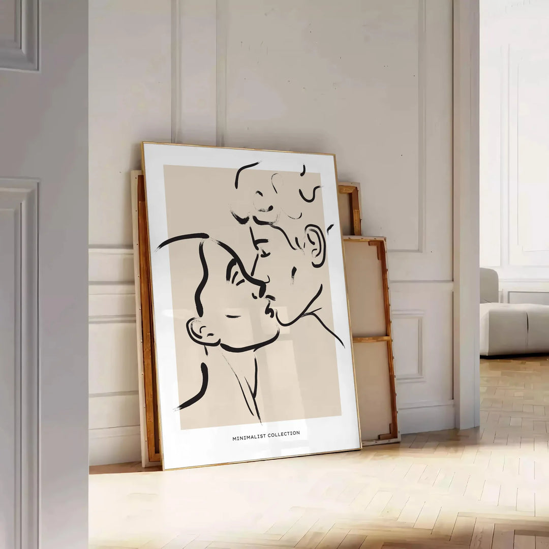 A bohemian-style illustration of a woman surrounded by celestial elements - leaning on a herringbone floor against a white panelled wall