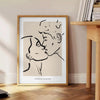 A bohemian-style illustration of a woman surrounded by celestial elements - beside a round wooden side table with books