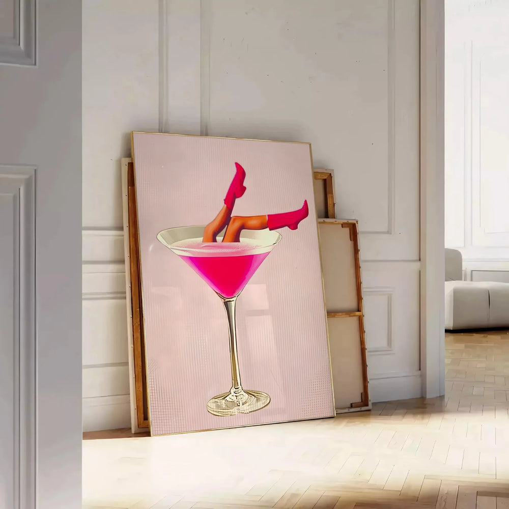 A woman holding a cocktail, illustrated in modern style with gray and orange tones