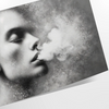 A woman smoking in soft gray and green tones - as a rolled, unframed print