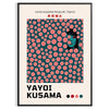 Abstract polka dot pattern in green and orange by Yayoi Kusama - in a black frame