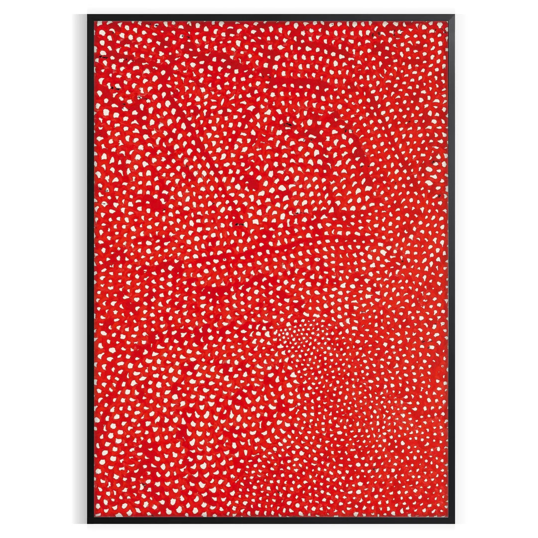 Abstract polka dot patterns in orange and brown by Yayoi Kusama