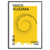 Abstract polka dot design in orange and black by Yayoi Kusama - in a black frame