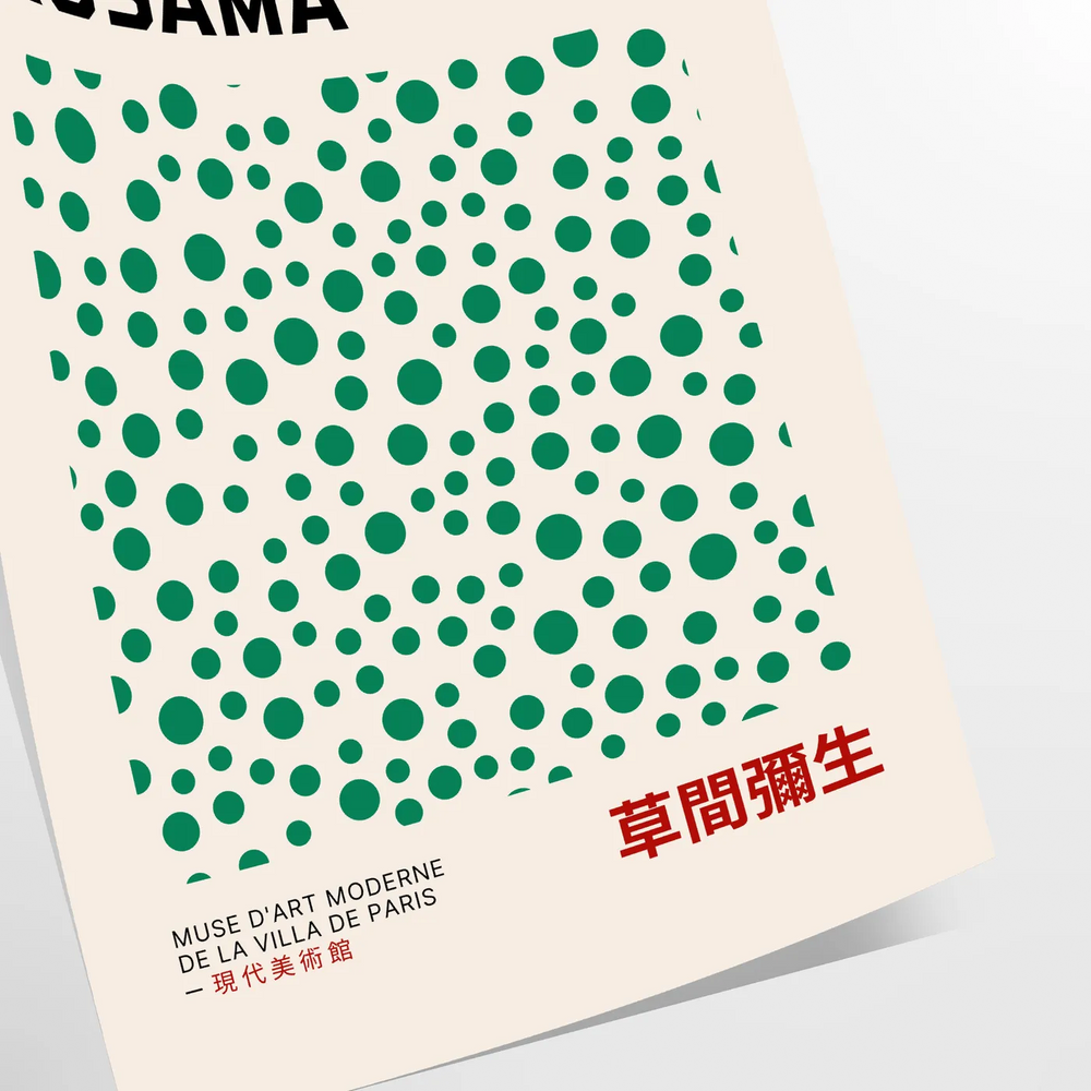 Abstract polka dot patterns in gray and blue by Yayoi Kusama