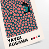 Abstract polka dot pattern in green and orange by Yayoi Kusama - as a rolled, unframed print