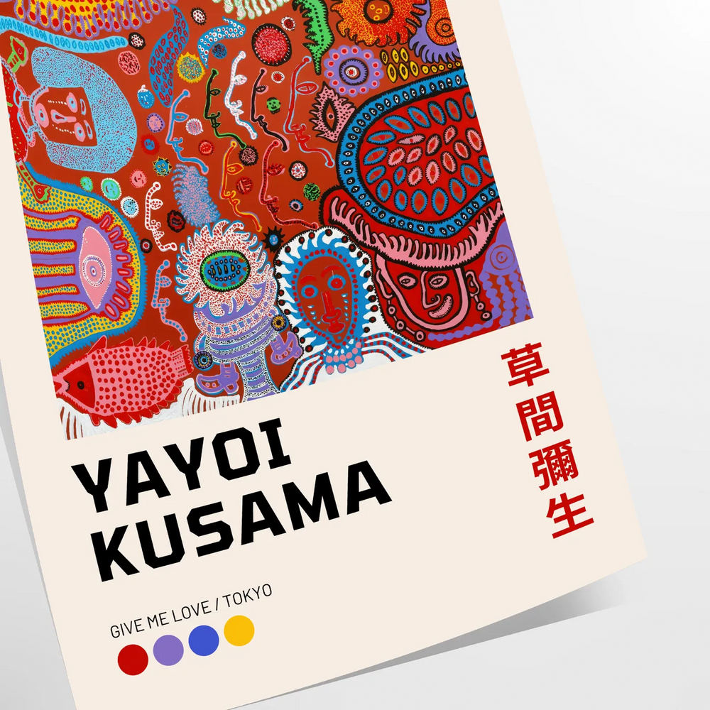 Colorful polka dots in green and orange by Yayoi Kusama