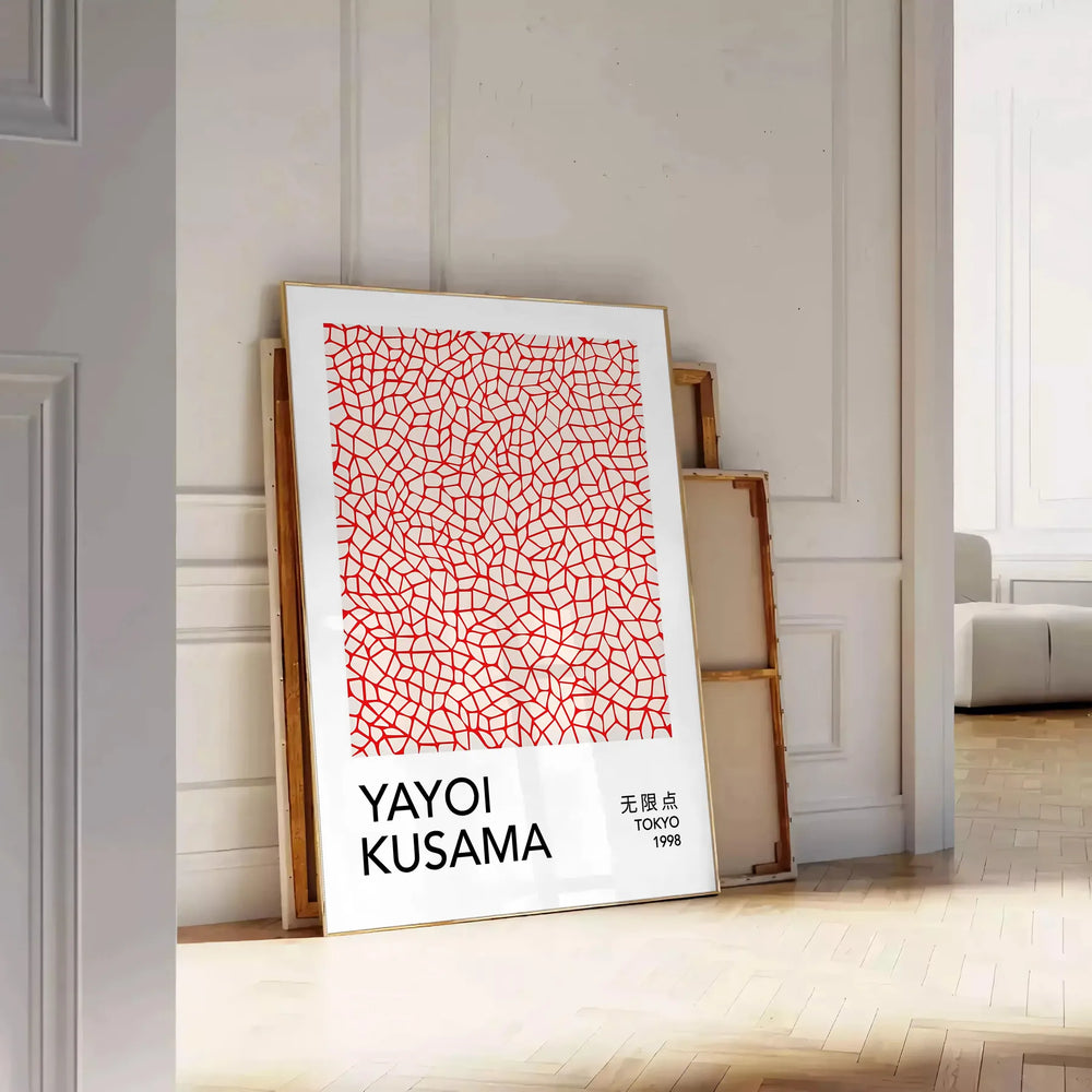 Abstract polka dot patterns in orange and black by Yayoi Kusama