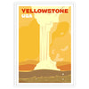A retro-style poster featuring Yellowstone National Park with warm red and orange hues - in a white frame