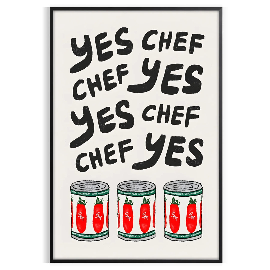 Bold typography featuring 'Yes Chef' in black and red colors