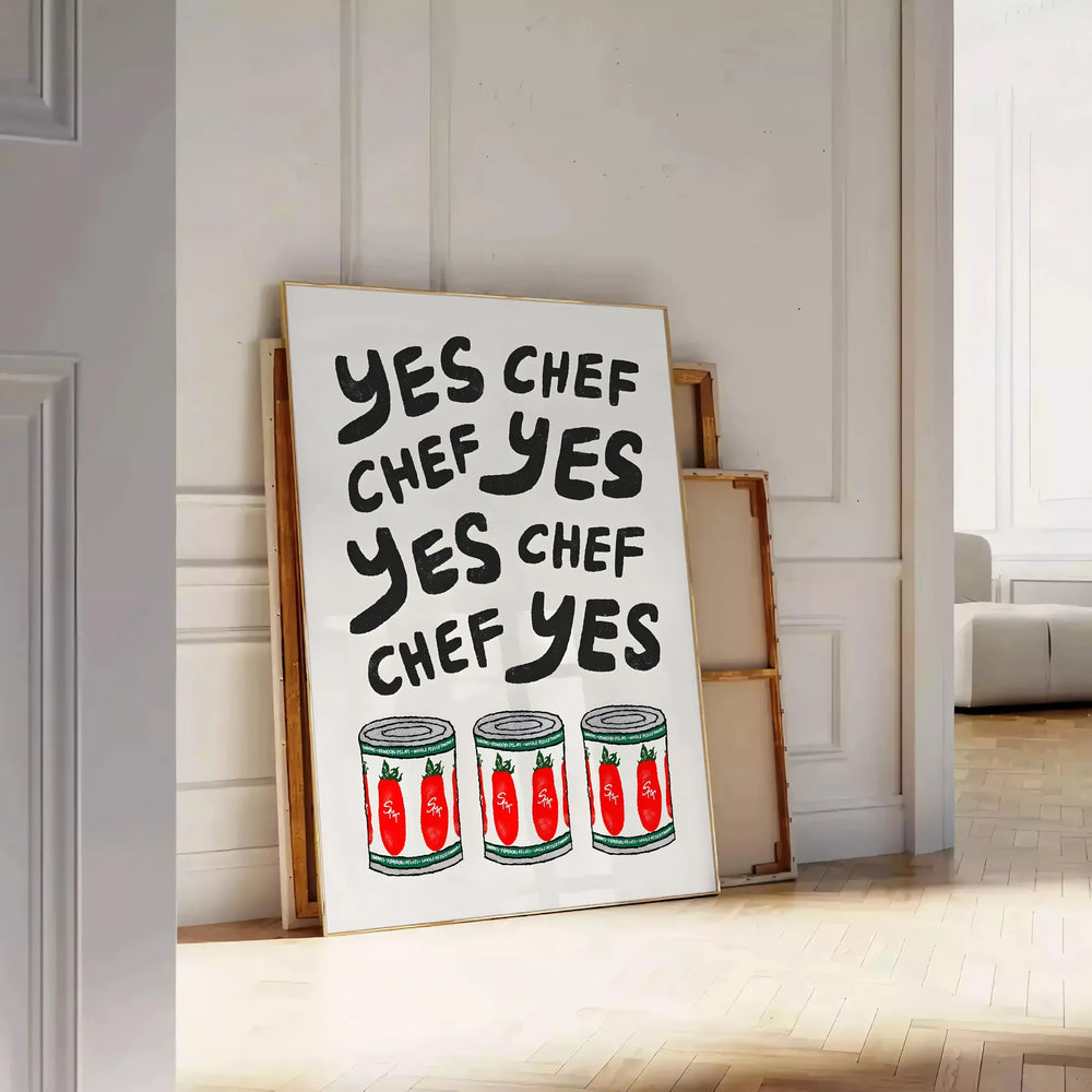 Bold typography featuring 'Yes Chef' in black and red colors