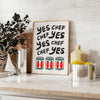 Bold typography featuring 'Yes Chef' in black and red colors - styled on a counter with eucalyptus and a bowl of lemons