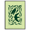 Abstract representation of yoga poses in green and gray hues - in a black frame