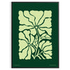 A serene yoga figure in green and gray tones, promoting positivity - in a black frame