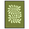 Serene yoga scene with green tones and abstract shapes - in a black frame