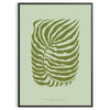 A serene yoga scene with calming green and gray tones - in a black frame
