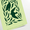 Abstract representation of yoga poses in green and gray hues