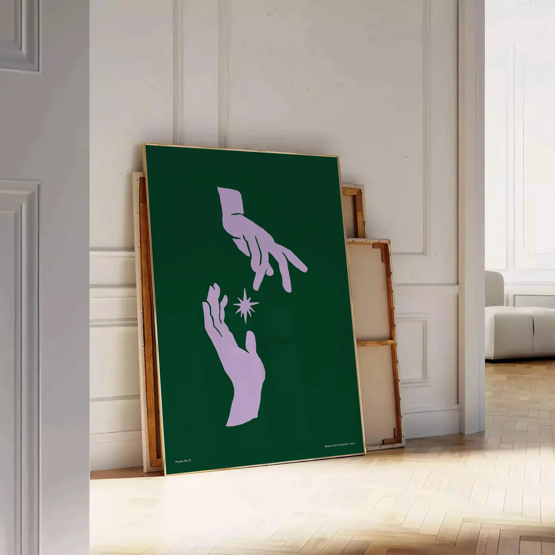 A serene yoga figure in a meditative pose against a gradient of green and blue. - leaning on a herringbone floor against a white panelled wall