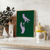 A serene yoga figure in a meditative pose against a gradient of green and blue. - styled on a counter with eucalyptus and a bowl of lemons