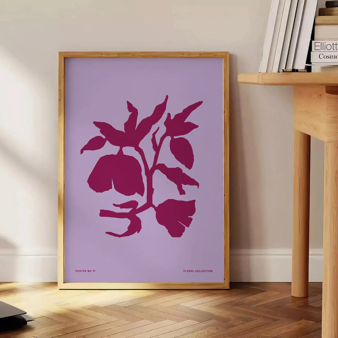 Abstract representation of yoga poses in calming blue and purple tones - beside a round wooden side table with books