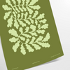 Serene yoga scene with green tones and abstract shapes