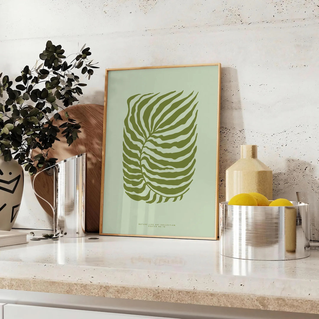 A serene yoga scene with calming green and gray tones - styled on a counter with eucalyptus and a bowl of lemons